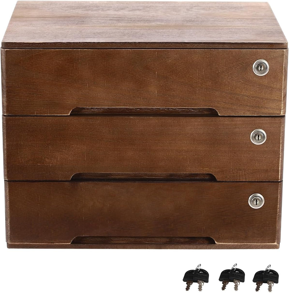 3 Drawers Wood Storage Box Wooden Storage Cabinet Organizer, Tabletop Storage...