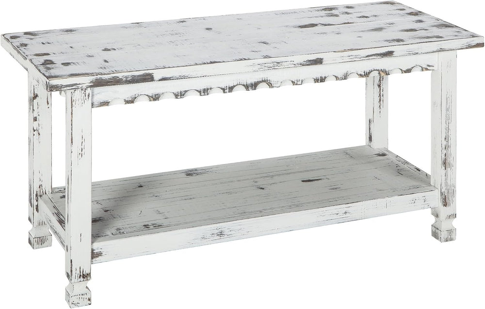 Country Cottage 36-Inch Farmhouse Entryway Bench with Storage Shelf – Solid P...