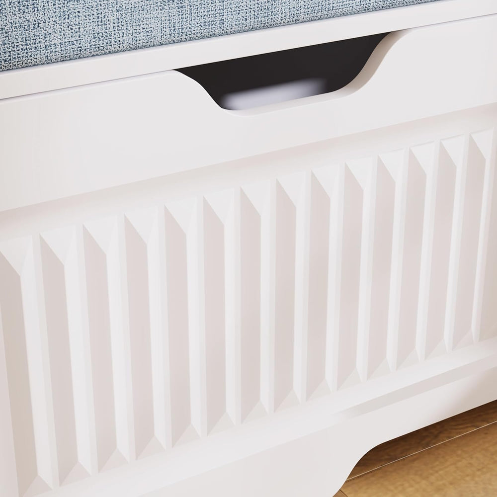 White L-Shaped Storage Bench with Hidden Storage Space