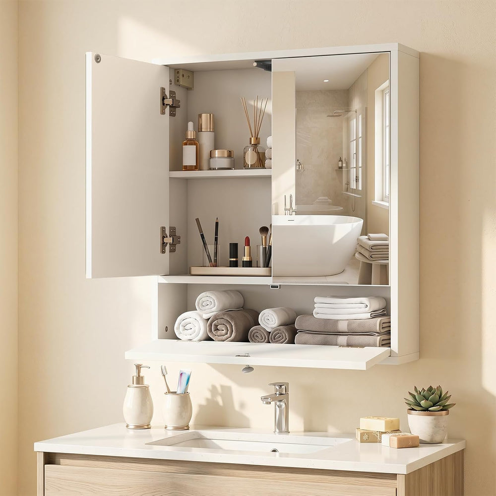 Tangkula Bathroom Wall Cabinet with Mirror, Modern Medicine Cabinet (White)