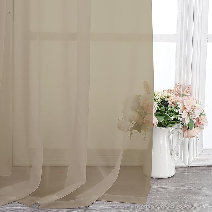 Chyhomenyc Taupe Sheer Curtains 63 Inch Length 2 Panels, Light Filtering Airy - Image 9