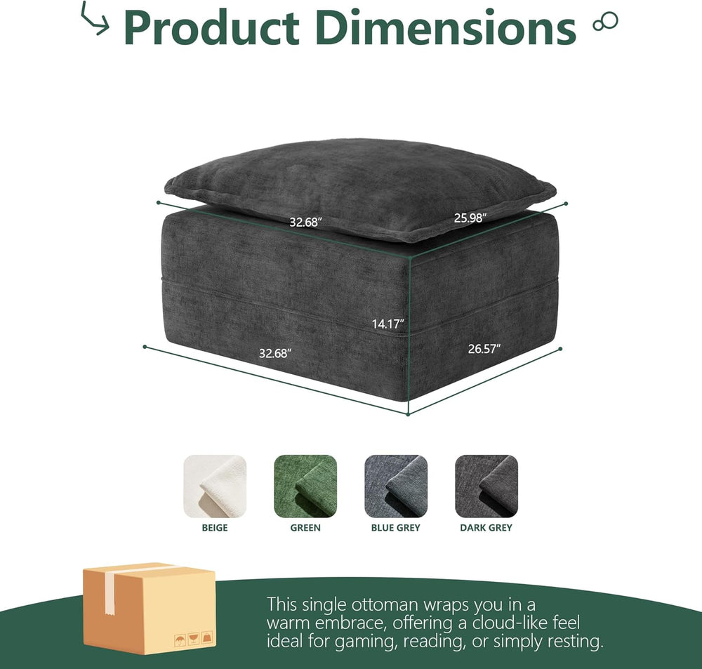 Hobestluk Cloud Memory Foam Ottoman, Removable Cover Footrest, Dark Grey