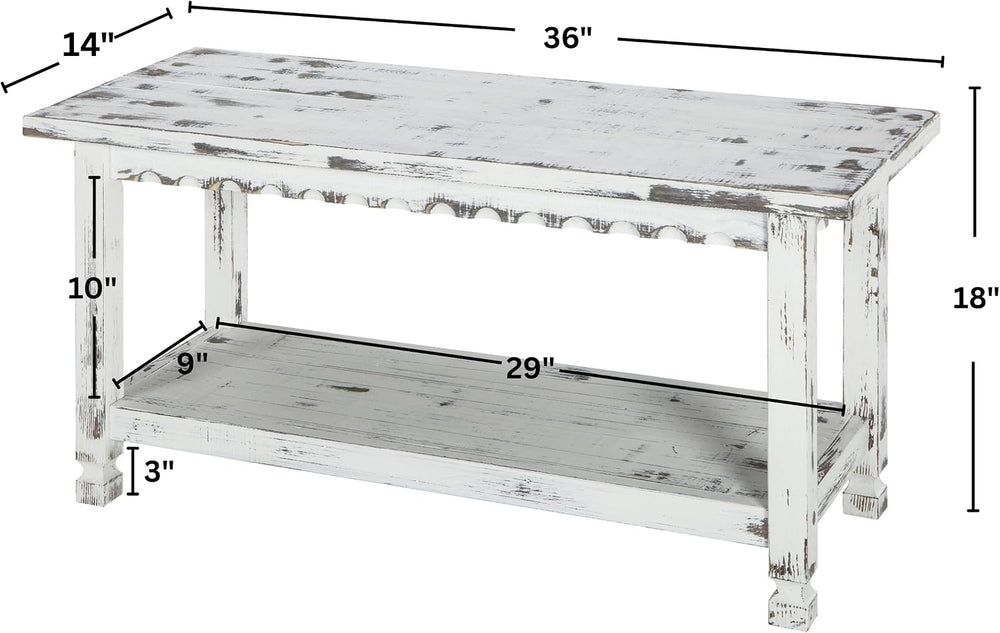 Country Cottage 36-Inch Farmhouse Entryway Bench with Storage Shelf – Solid P...