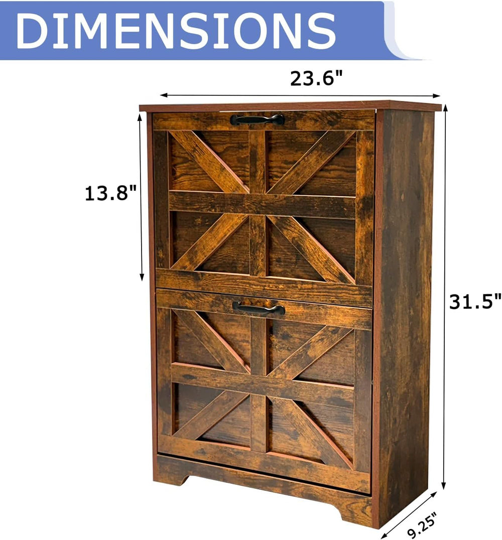 Shoe Storage Cabinet with 2 Flip Drawers, Farmhouse Shoe Organizer with Barn ...