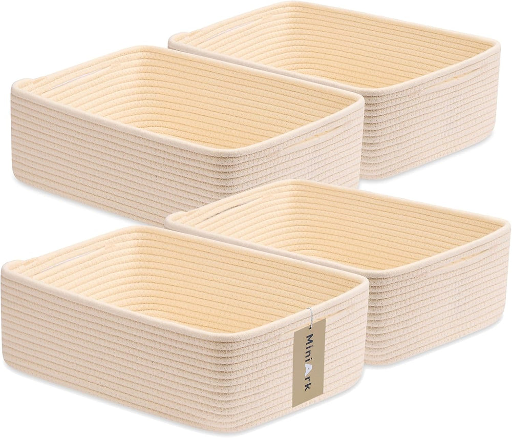 MiniArk Large Shallow Organizing Baskets 15x11x5.1 Inches - Rope Woven Storag...