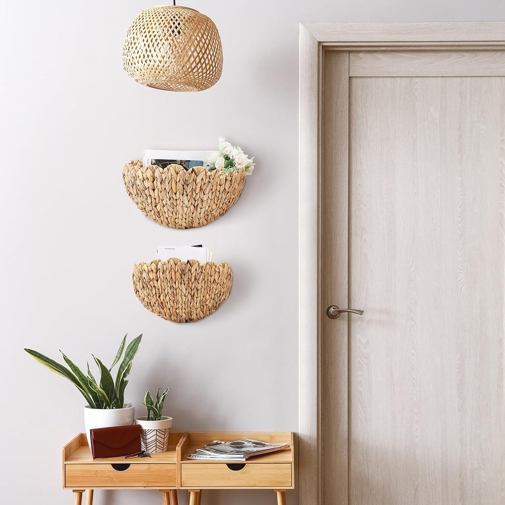 Teenyyou 2 Pack Scalloped Wicker Wall Baskets Boho Hanging Baskets