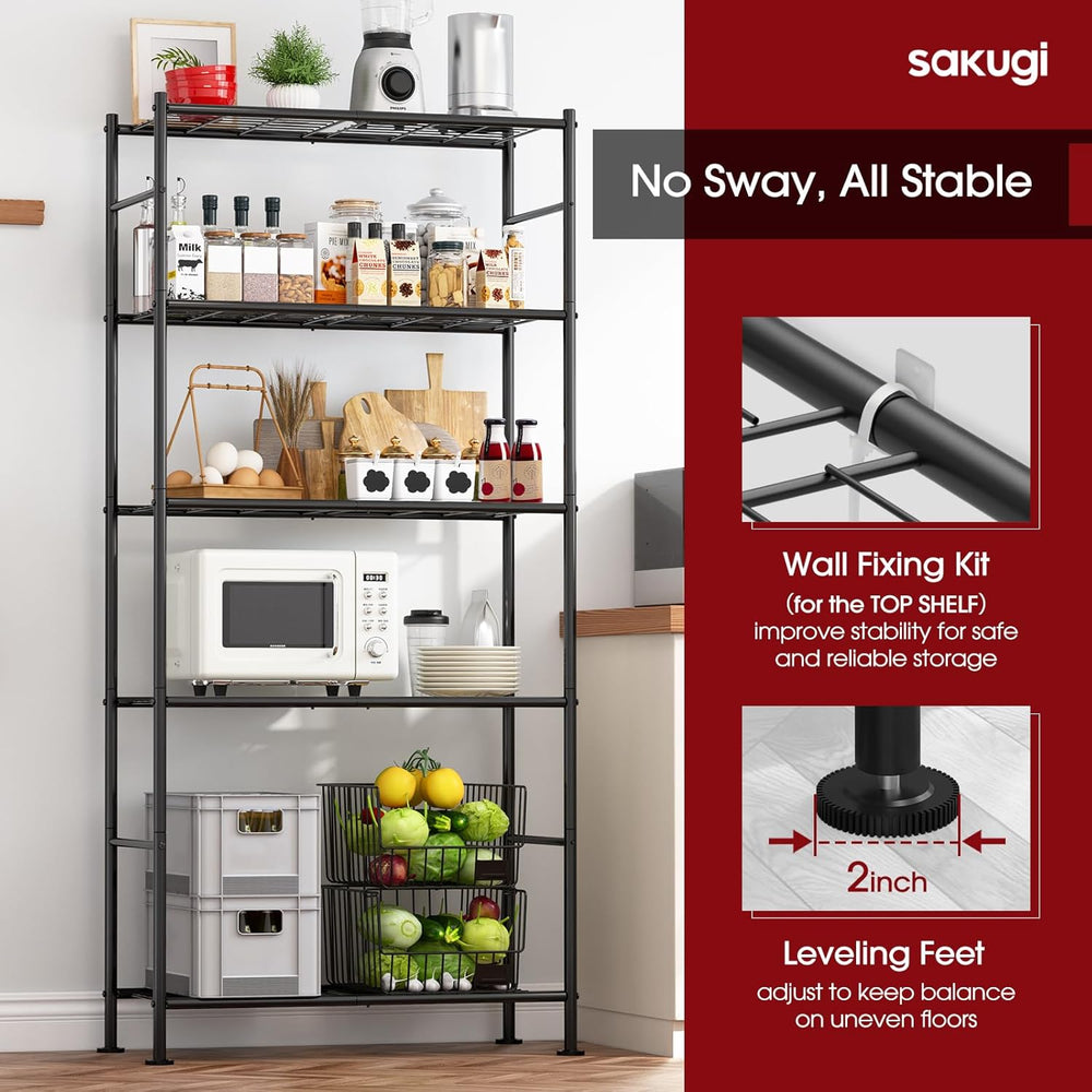 Sakugi Storage Racks - 2 Pack, 5-Tier Freestanding Steel Shelving Units with ...