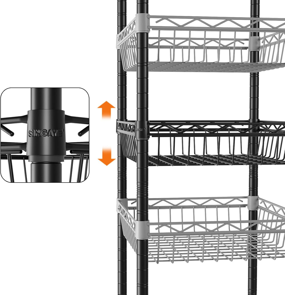 SINGAYE 6 Tier Shelf Wire Shelving Adjustable Storage Shelves Basket Rack