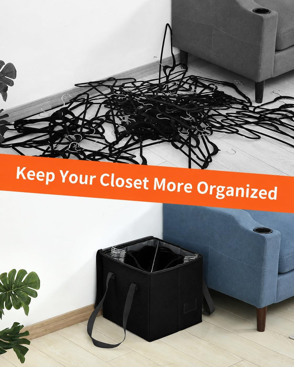 Qozary 2 Pack Clothes Hanger Organizer Bag-Rigid Hanger Storage Containers wi...