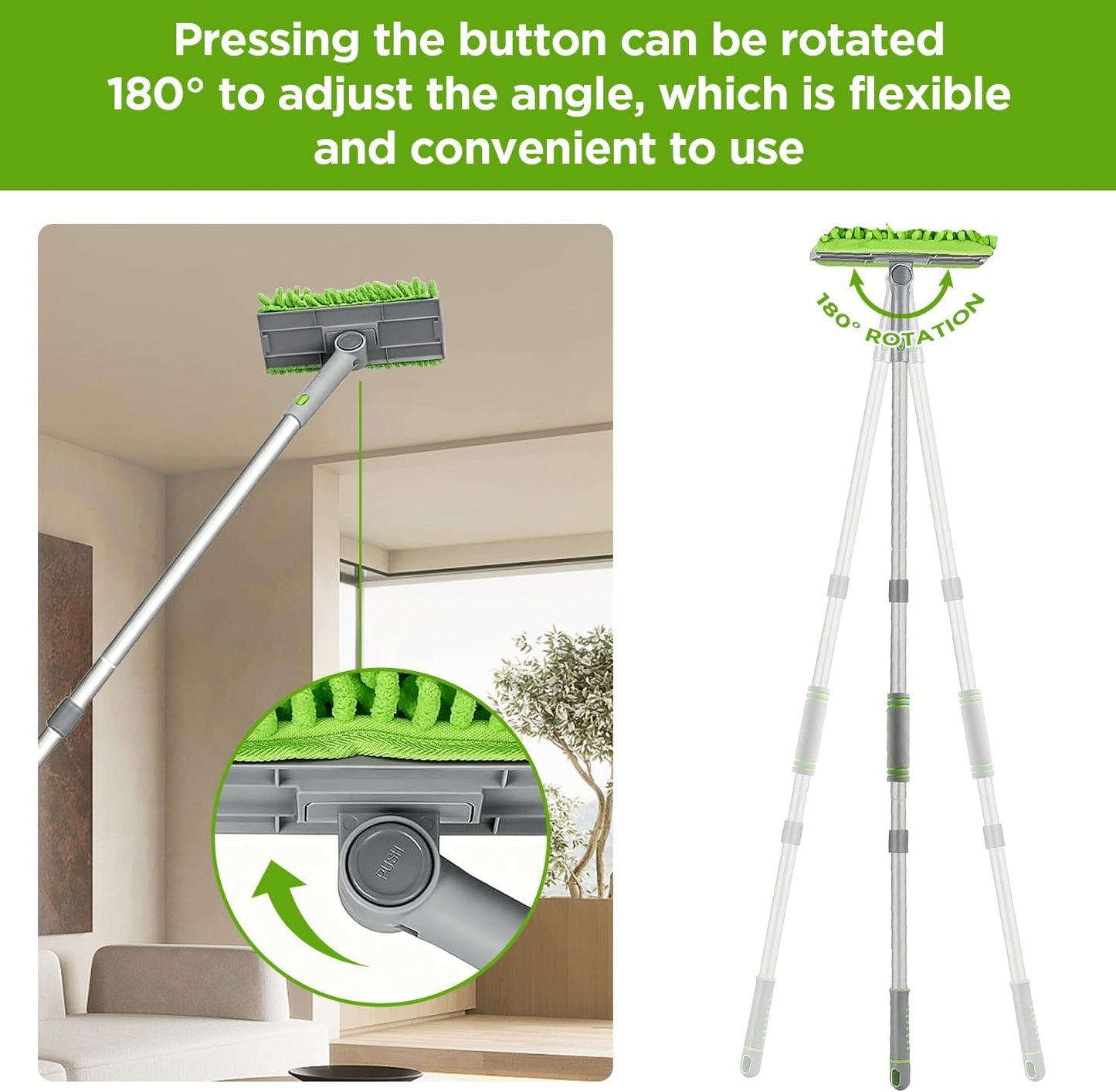 Cleaning Set, Equipped with a 72 inch extendable Handle, Reusable Crevice Brush, Chenille dust Collector, Cleaning Cloth, 2 Replacement Fan Brush Cloths Suitable for, Fans, Furniture, etc