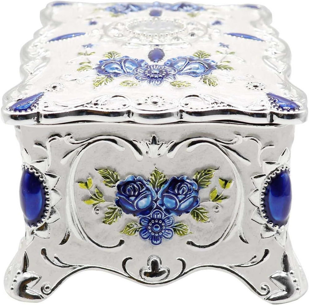 Luxury Vintage Rectangle Metal Alloy Jewelry Box Trinket Organizer Storage Bo...
