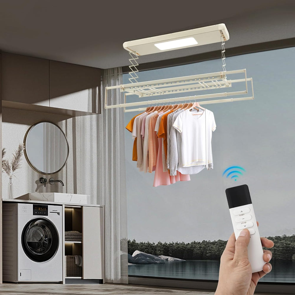 Electric Retractable Airing Rack Off-White Color, Ceiling Clothesline 77lbs L...