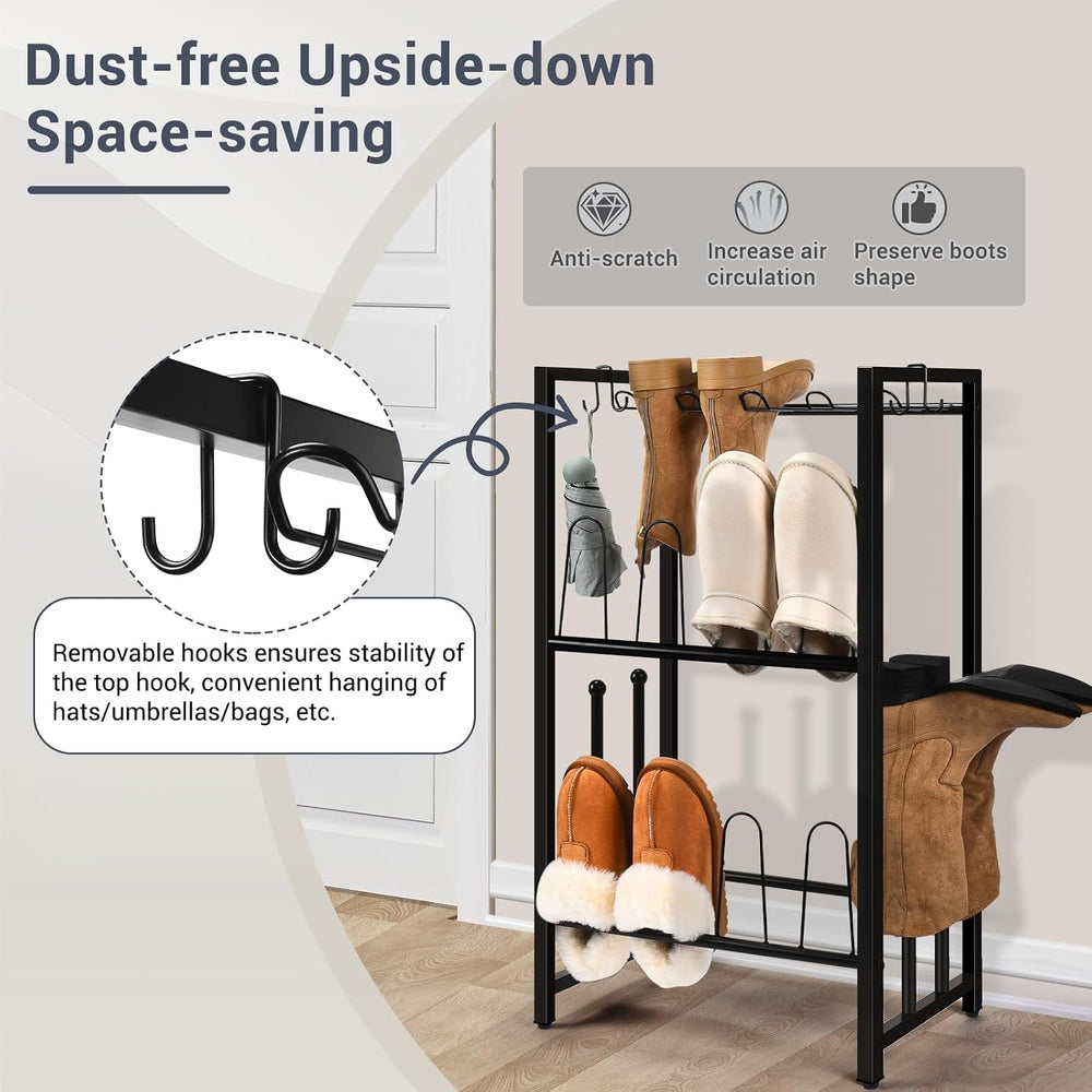 GADFISH Free Standing Shoe Racks, Vertical Boot Rack, Black Metal Boot Storag...