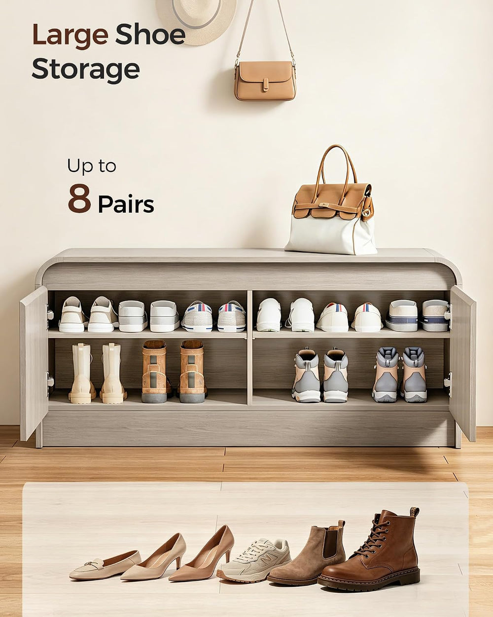 Homleke Modern Curved Entryway Shoe Storage Bench