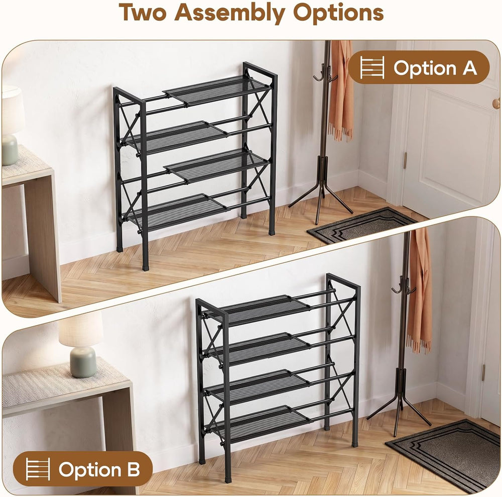 YEASHEIN 4-Tier Expandable Shoe Rack Organizer with Wire Mesh Shelf - Black