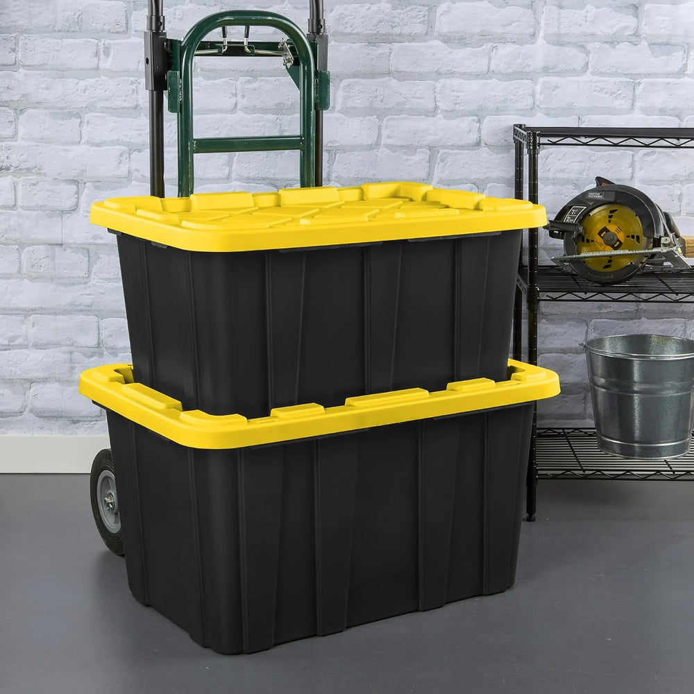 Plastic Storage Tote, Large 27 Gallon, Black and Yellow, 6 Pack