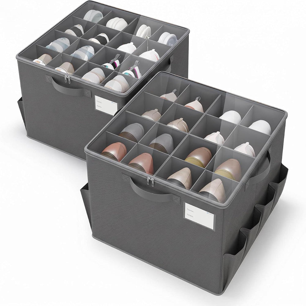 Varhomax Shoe Organizer Box for Closet, Fabric Storage Basket 2 Pack