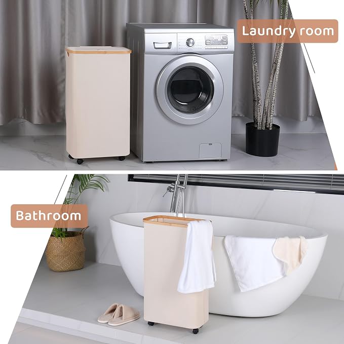 Slim Laundry Basket with Wheels, Narrow Hampers - Image 7