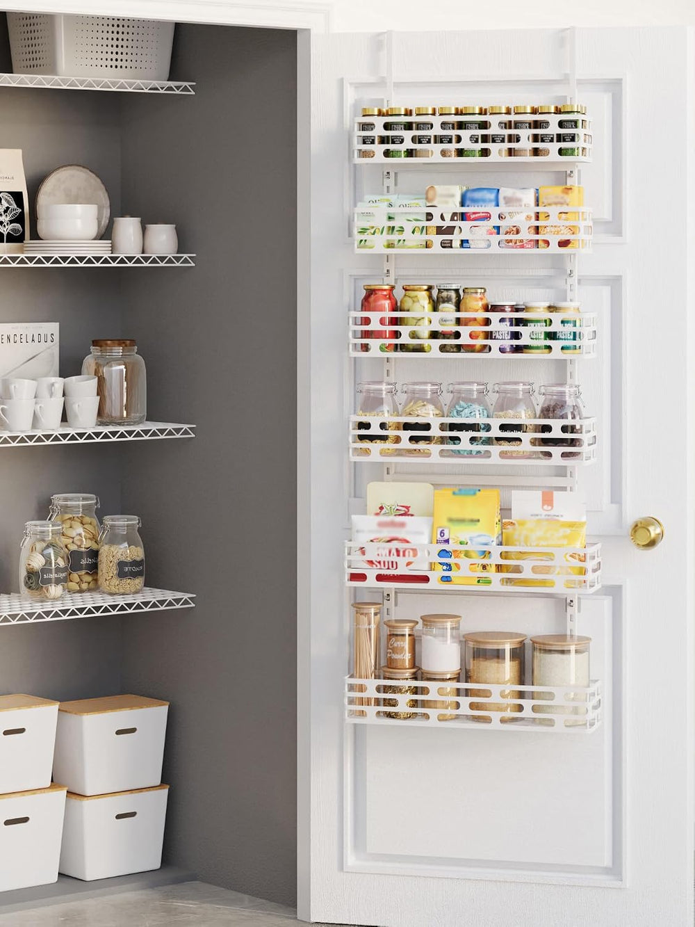 6-Tier Over Door Pantry Rack, Adjustable Hanging Storage Organizer for Kitche...