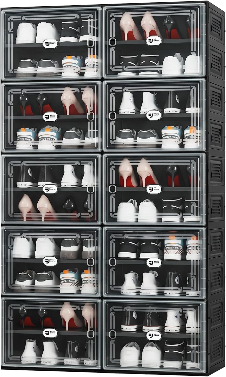 Black Shoe Storage Cabinet for 40 Pairs with Magnetic Clear Doors