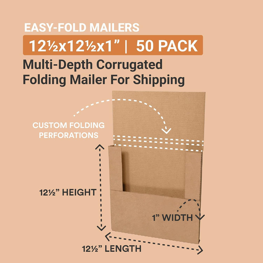 AVIDITI Easy-Fold Corrugated Cardboard Mailing Boxes, 12 1/2"L x 12 1/2&...
