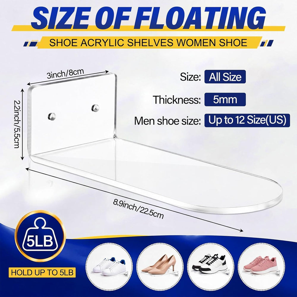 Treela 30 Pack Floating Shoe Display Shelf for Closet Acrylic Clear Shoe Wall...