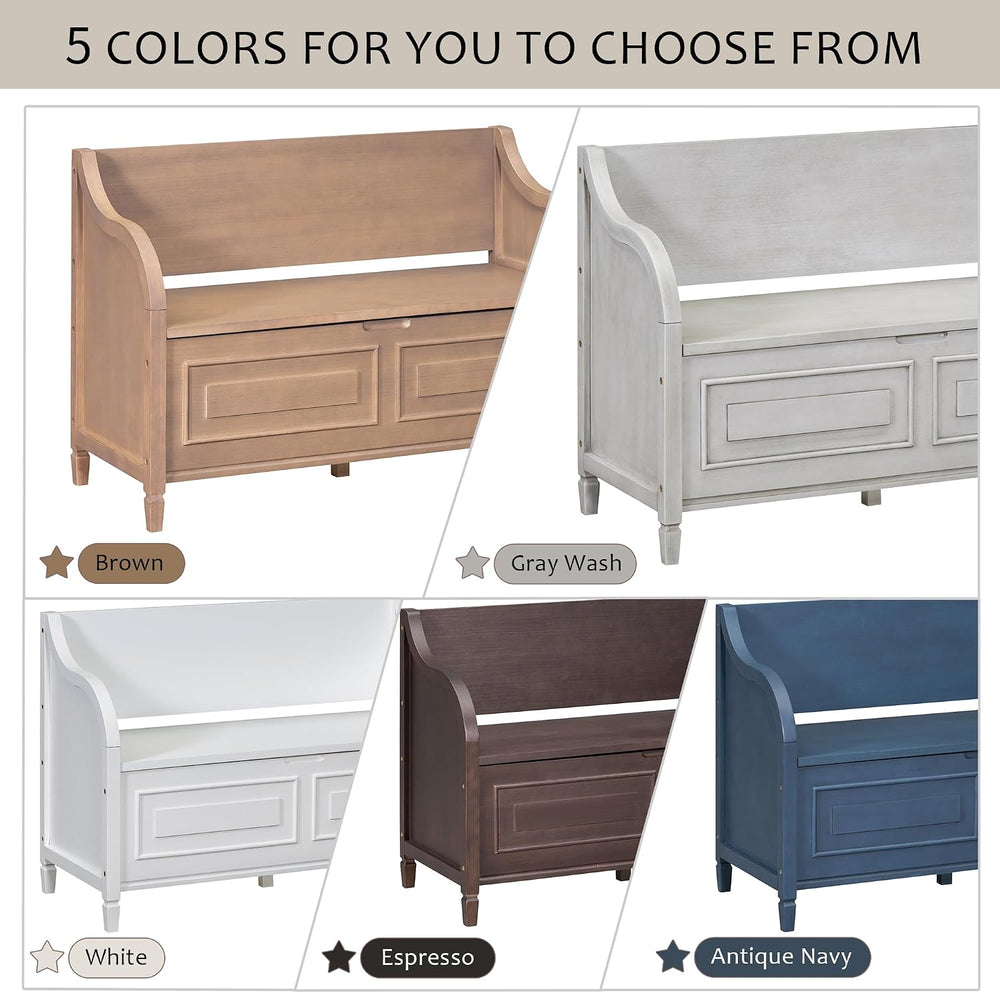 42" Rustic Storage Bench Entryway Bench Shoe Cabinet Ottoman (White)