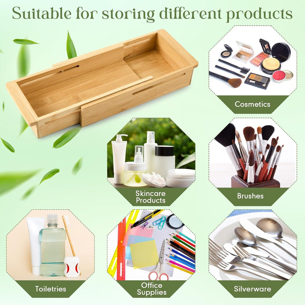 LemonRoad 2 Pcs Sliding Drawer Organizer 12.4-17.7 Inch Bin Bamboo Drawer Exp...