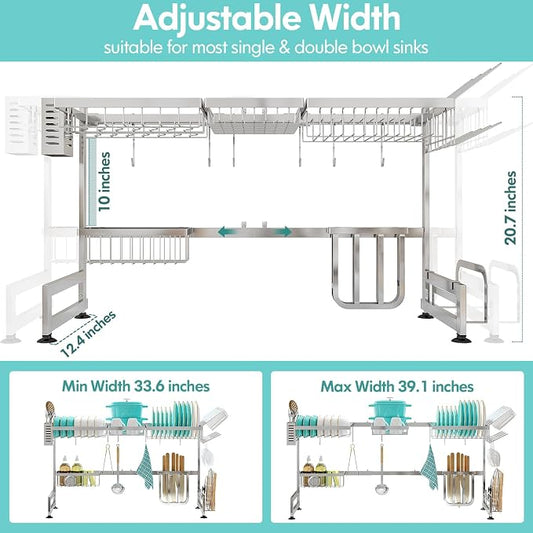 MAJALiS Over Sink Dish Drainer Drying Rack, 2 Tier Stainless Steel Dish Rack - Image 2