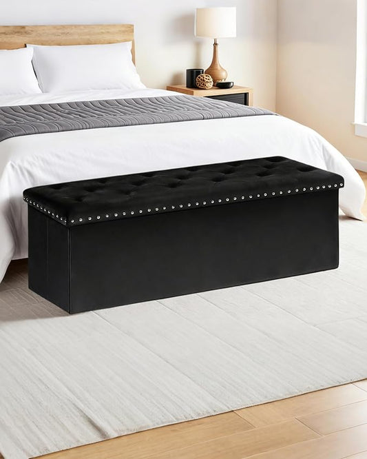 Velvet Storage Ottoman Bench, 43.3" Folding Ottoman - Image 2
