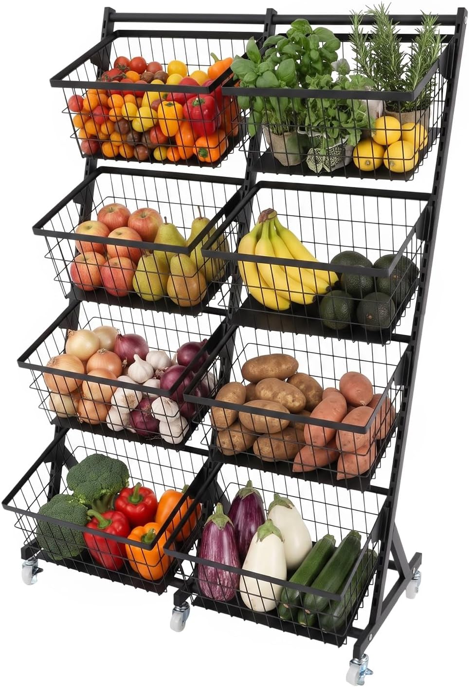 Rolling Store Snack Display Rack with Wheels, Mesh Storage Cart(Black)
