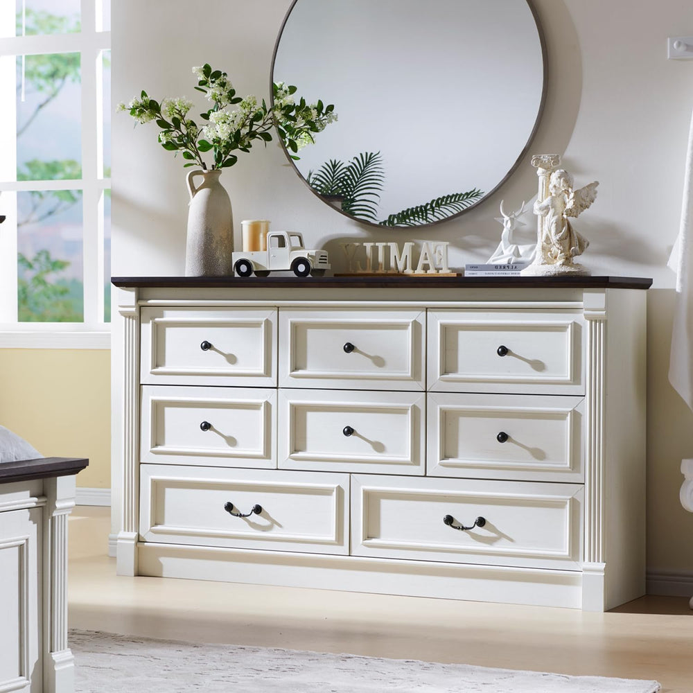 Aitjunz Farmhouse 61" Wide 8 Drawers Dresser for Bedroom, Antique White