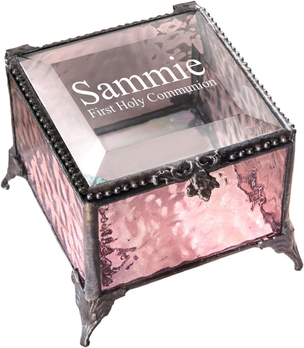 Personalized First Communion Gift Keepsake Box for Girl Stained Glass Engrave...