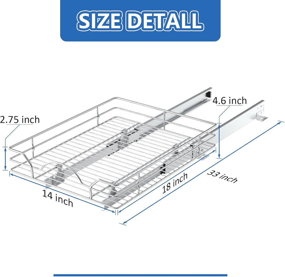 ROOMTEC Pull Out Cabinet Organizer - 14" W x 18" D, Slide Out Stora...