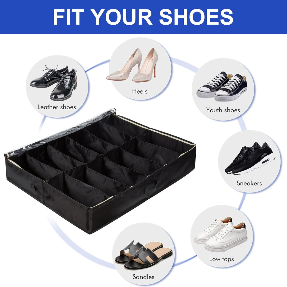 Surblue Under Bed Shoe Organizer Storage Bag with Transparent Skylight and Zi...