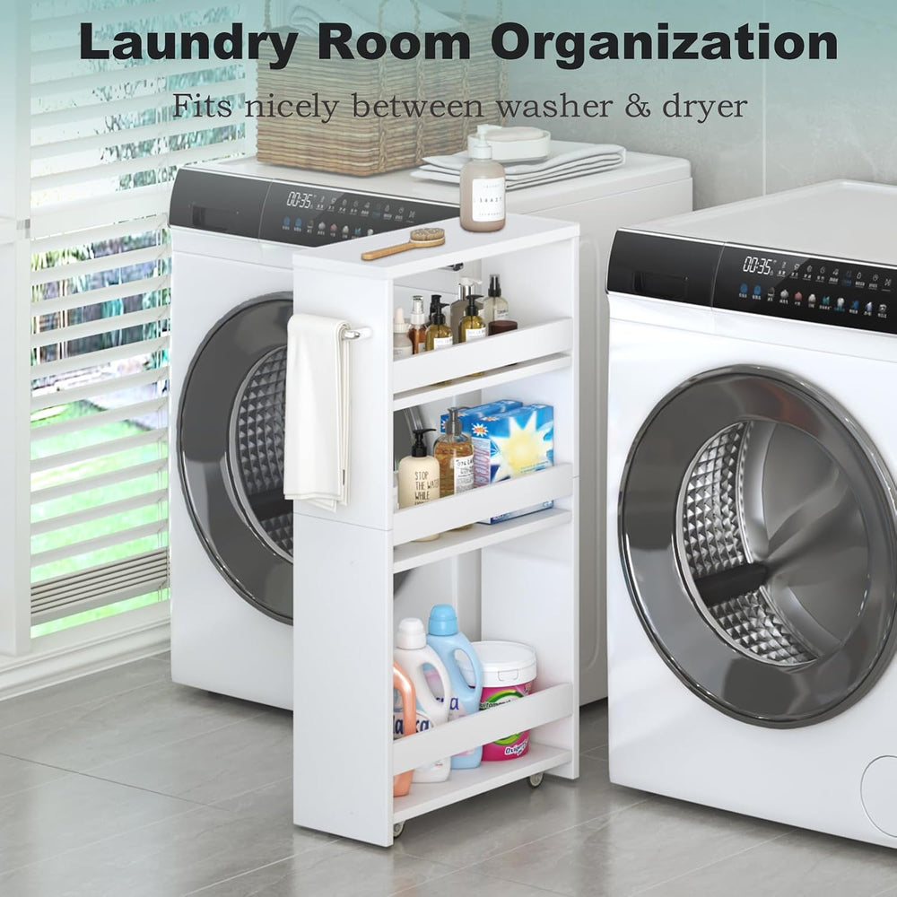 MARTY Slim Rolling Storage Cart, Wood Utility Kitchen Bathroom Laundry Cart