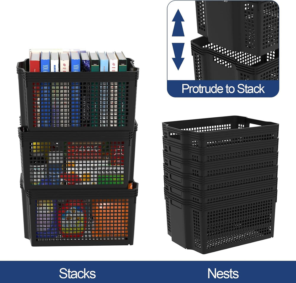 Stackable Woven Plastic Storage Baskets, 6 Pack Container Tote