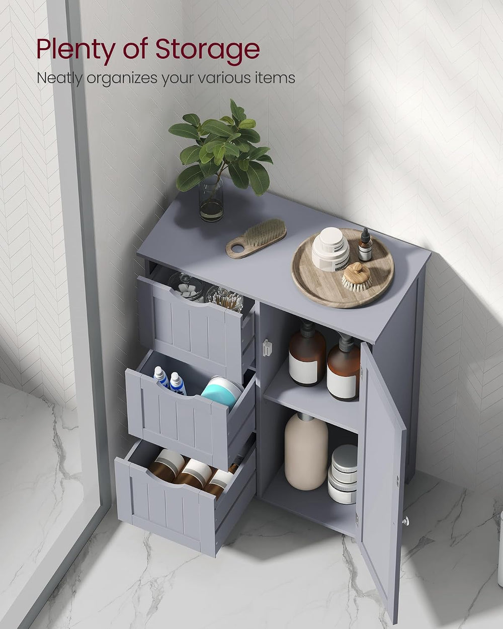 VASAGLE Bathroom Floor Storage Cabinet, 3 Drawers, Dove Gray