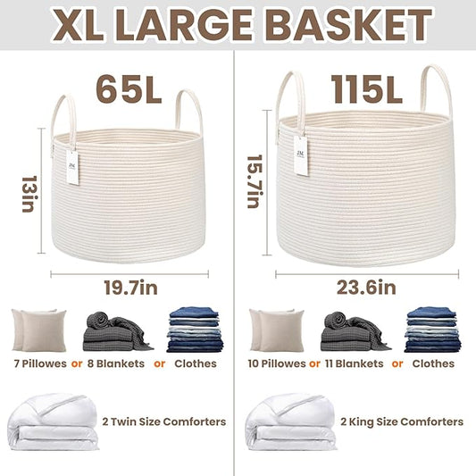 Woven Blanket Basket, 65L Large Rope Storage Bin - Image 2