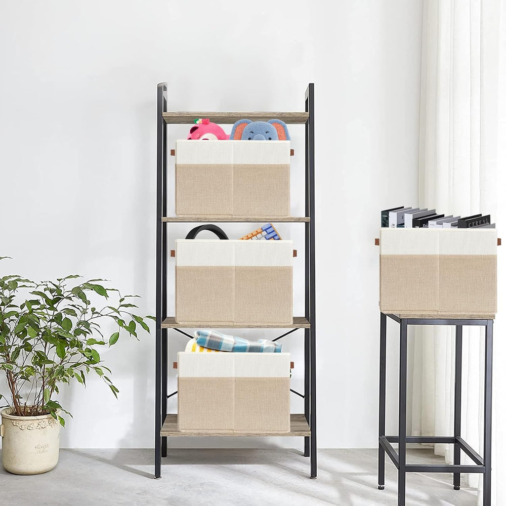 SNWDN 6 Pack Collapsible Fabric Storage Baskets with Handles (White/Beige 11x...