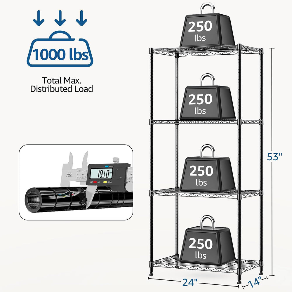 M MZG 1000 lbs 4Tier Shelf Metal Storage Shelves Wire Rack Closet Organizers ...