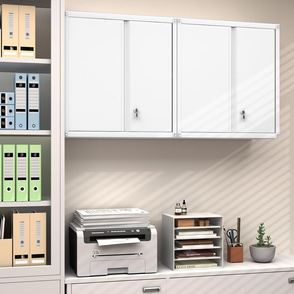 GREATMEET Wall Mounted Storage Cabinet, Metal Garage Cabinet, White