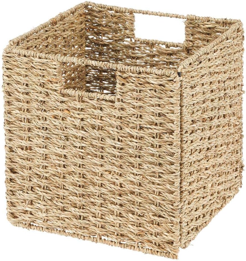 mDesign Seagrass Woven Cube Basket Organizer with Handles - Storage for Bedro...