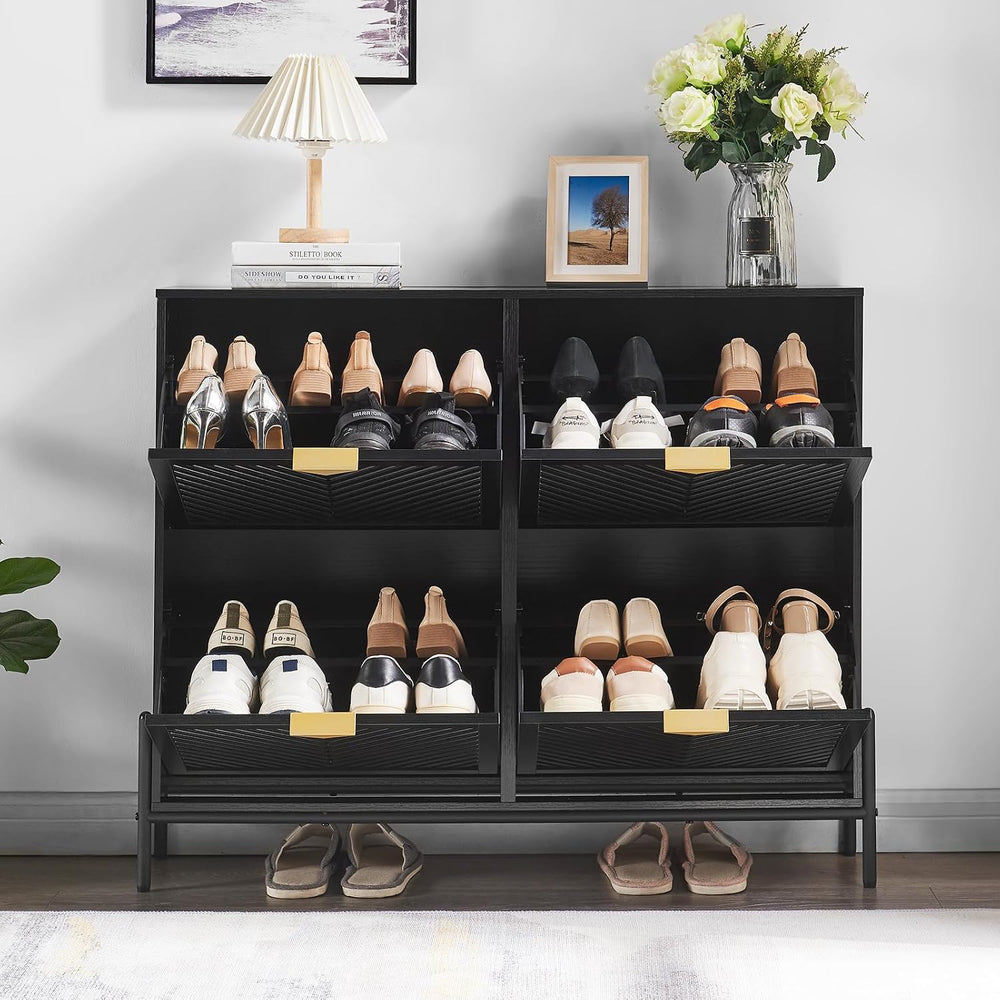 Shoe Cabinet with 4 Flip Drawers, Narrow Entryway Rack, Black