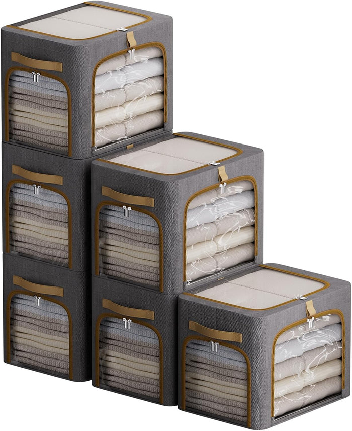 Clothes Storage Bins with Metal Frame and 3 See-Through Windows Openings