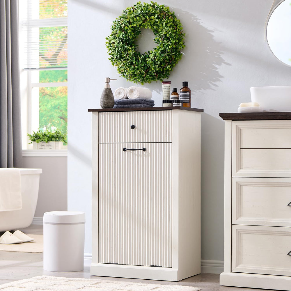 IFBUY Tilt Out Laundry Hamper Cabinet, Modern Trash Can Cabinet, White