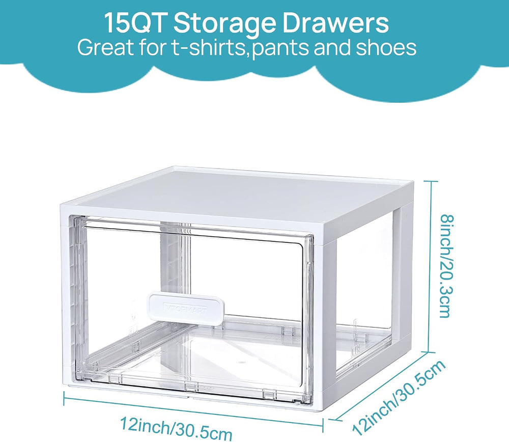Vtopmart 4 Pack White Stackable Storage Drawers 15QT