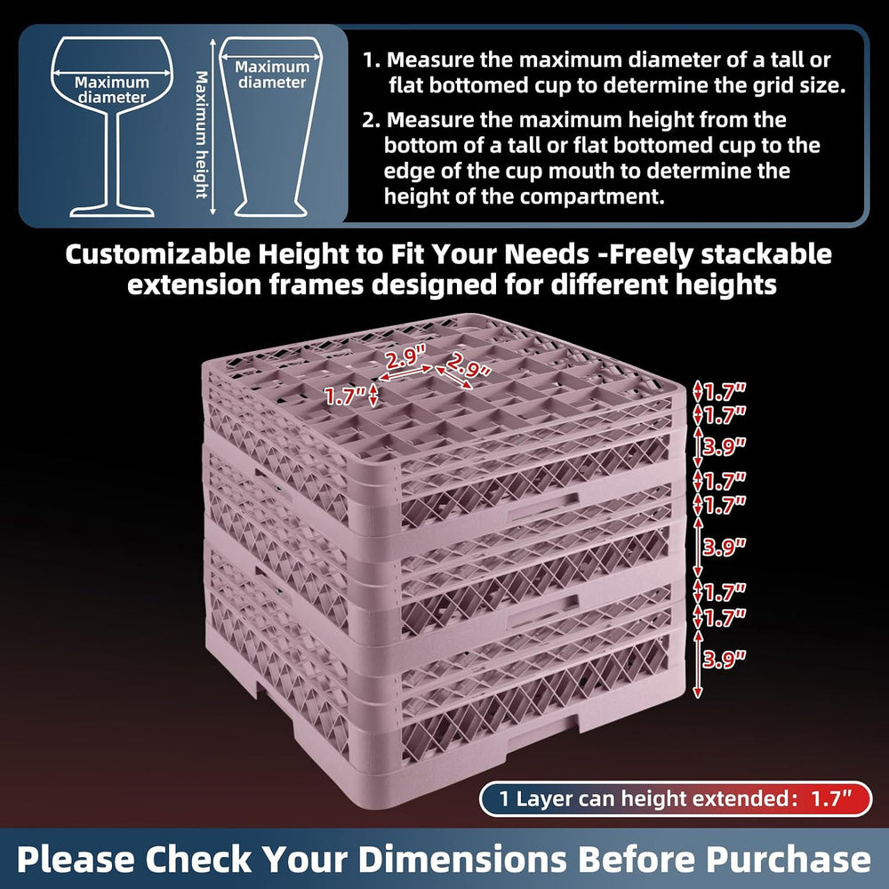 3 Packs 36 Compartment Base with 2 Extenders Commercial Cup Rack | Polypropyl...