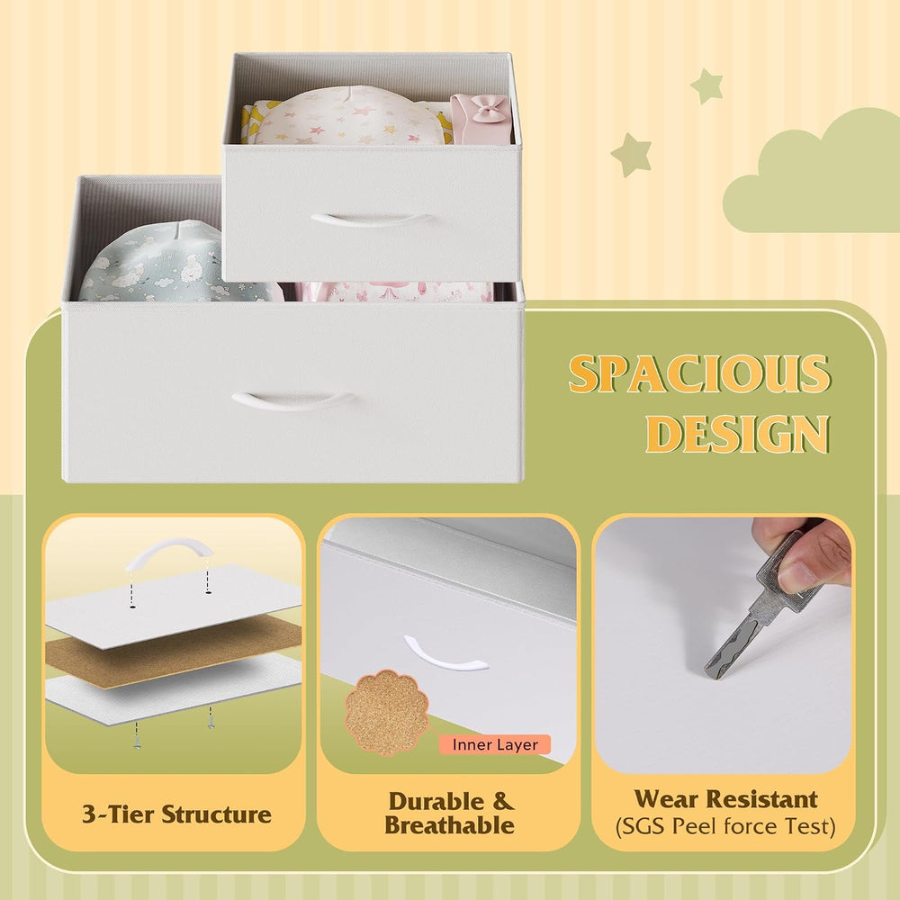 WLIVE White Dresser for Bedroom with 5 Drawers,Fabric Dresser with Charging S...