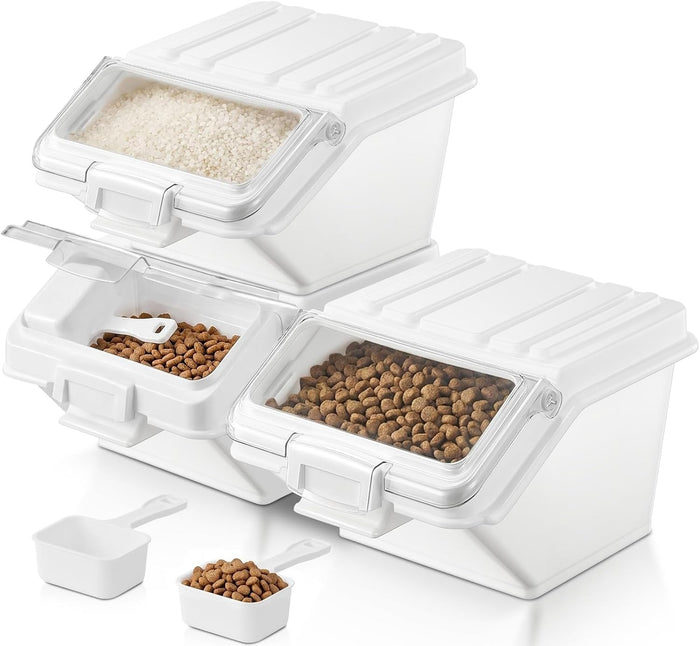 FOHERE 3 Pack Dog Food Storage Container, 40 Lbs Dog Food Bin with Scoop